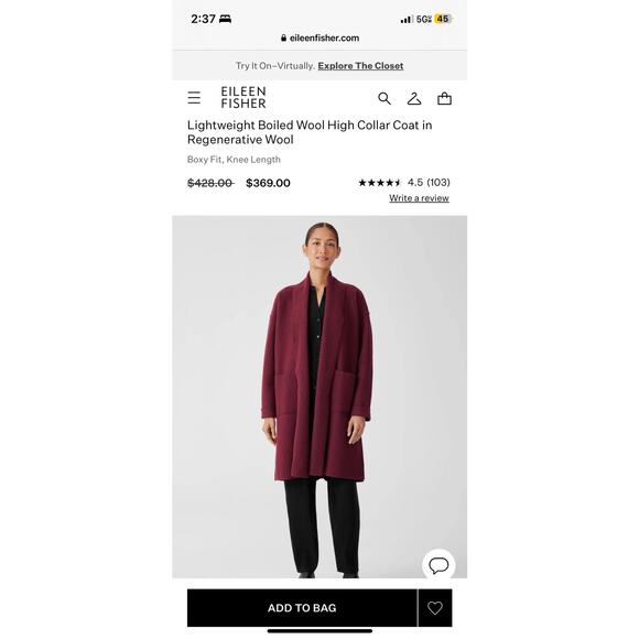 Eileen Fisher Lightweight Boiled Wool High Collar Plum Cardigan - Picture 1 of 9